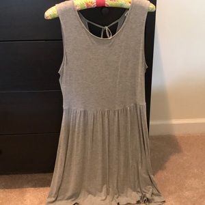 Comfy gray cotton tank dress. Cinched waist
